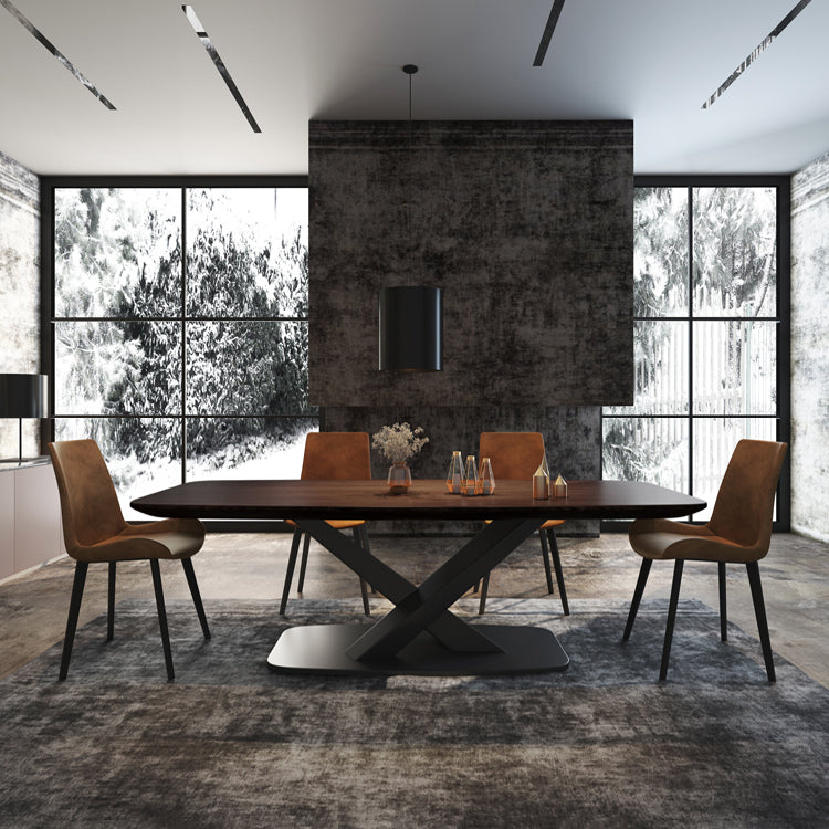 Metal Industrial Rectangle Dining Table Solid Wood Top Table with Pedestal Base 63"L x 35.4"W x 29.5"H Without Chairs Clearhalo ' dining_table' 'Dining Tables & Seating' 'Dining Tables' 'furn' 'furn_dining_table' 'Furniture' 'furniture_dining_table' 'Kitchen & Dining Furniture' 'kitchen&dining_furn' 'kitchen' 'kitchen_dining_table' 4381372