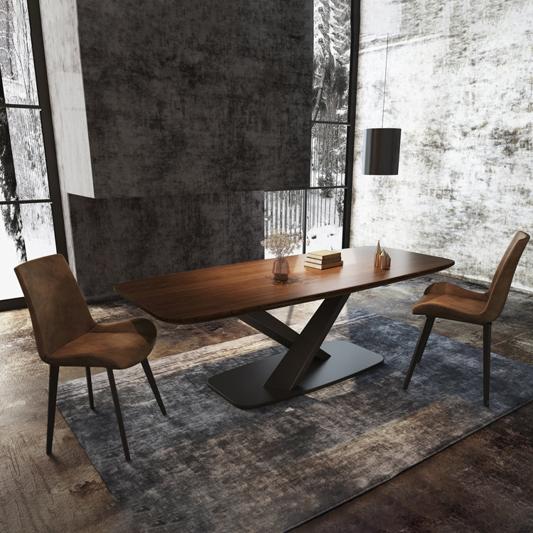 Metal Industrial Rectangle Dining Table Solid Wood Top Table with Pedestal Base Clearhalo ' dining_table' 'Dining Tables & Seating' 'Dining Tables' 'furn' 'furn_dining_table' 'Furniture' 'furniture_dining_table' 'Kitchen & Dining Furniture' 'kitchen&dining_furn' 'kitchen' 'kitchen_dining_table' 4381374