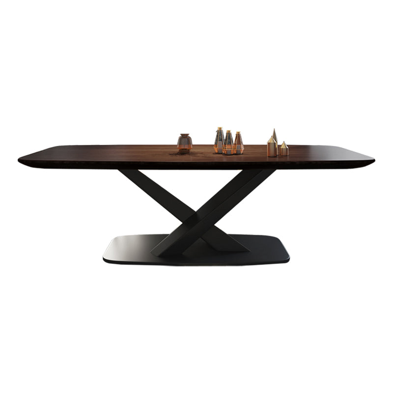 Metal Industrial Rectangle Dining Table Solid Wood Top Table with Pedestal Base Clearhalo ' dining_table' 'Dining Tables & Seating' 'Dining Tables' 'furn' 'furn_dining_table' 'Furniture' 'furniture_dining_table' 'Kitchen & Dining Furniture' 'kitchen&dining_furn' 'kitchen' 'kitchen_dining_table' 4381375