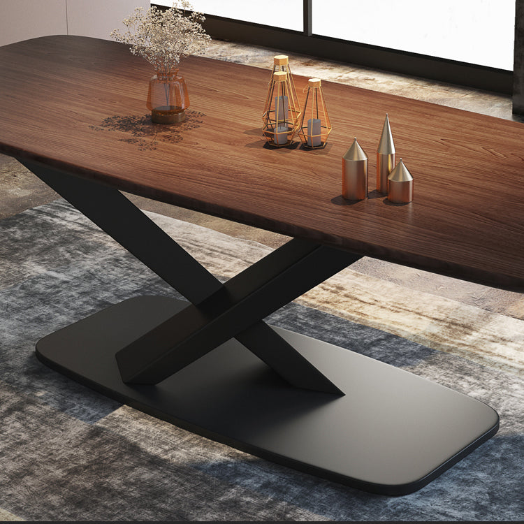 Metal Industrial Rectangle Dining Table Solid Wood Top Table with Pedestal Base Clearhalo ' dining_table' 'Dining Tables & Seating' 'Dining Tables' 'furn' 'furn_dining_table' 'Furniture' 'furniture_dining_table' 'Kitchen & Dining Furniture' 'kitchen&dining_furn' 'kitchen' 'kitchen_dining_table' 4381378