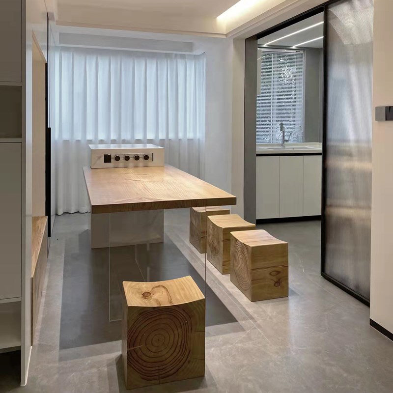 Acrylic Contemporary Rectangular Dining Table Solid Wood Top Table for Dining Room Clearhalo ' dining_table' 'Dining Tables & Seating' 'Dining Tables' 'furn' 'furn_dining_table' 'Furniture' 'furniture_dining_table' 'Kitchen & Dining Furniture' 'kitchen&dining_furn' 'kitchen' 'kitchen_dining_table' 4381389