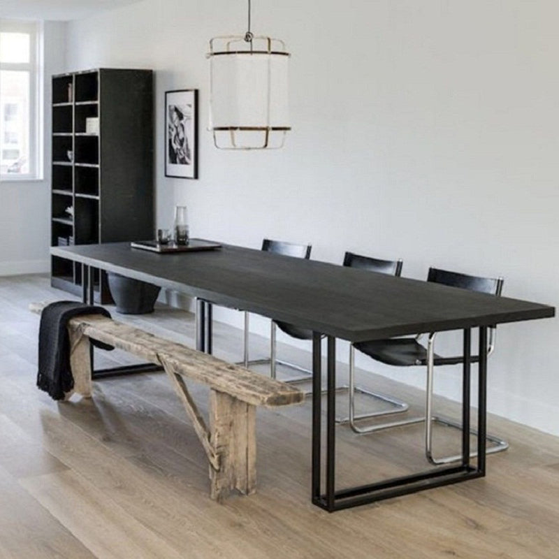 Metal Industrial Rectangle Dining Table Wood Top Indoor Table with Sled Black 63"L x 27.6"W x 29.5"H Without Chairs Clearhalo ' dining_table' 'Dining Tables & Seating' 'Dining Tables' 'furn' 'furn_dining_table' 'Furniture' 'furniture_dining_table' 'Kitchen & Dining Furniture' 'kitchen&dining_furn' 'kitchen' 'kitchen_dining_table' 4381408