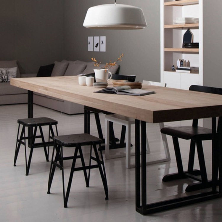 Metal Industrial Rectangle Dining Table Wood Top Indoor Table with Sled Natural Without Chairs Clearhalo ' dining_table' 'Dining Tables & Seating' 'Dining Tables' 'furn' 'furn_dining_table' 'Furniture' 'furniture_dining_table' 'Kitchen & Dining Furniture' 'kitchen&dining_furn' 'kitchen' 'kitchen_dining_table' 4381409
