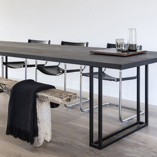 Metal Industrial Rectangle Dining Table Wood Top Indoor Table with Sled