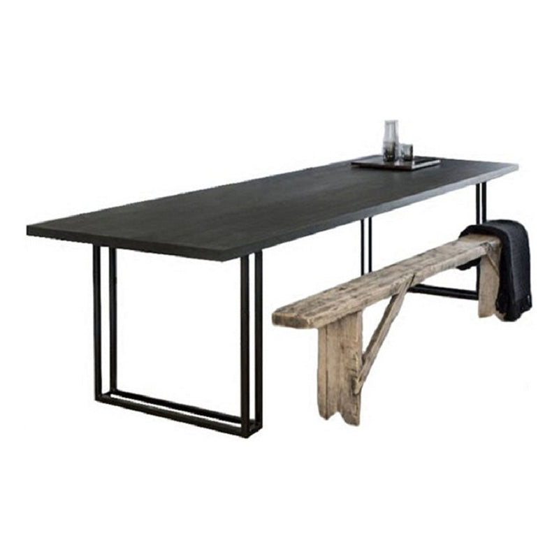 Metal Industrial Rectangle Dining Table Wood Top Indoor Table with Sled Black Without Chairs Clearhalo ' dining_table' 'Dining Tables & Seating' 'Dining Tables' 'furn' 'furn_dining_table' 'Furniture' 'furniture_dining_table' 'Kitchen & Dining Furniture' 'kitchen&dining_furn' 'kitchen' 'kitchen_dining_table' 4381412