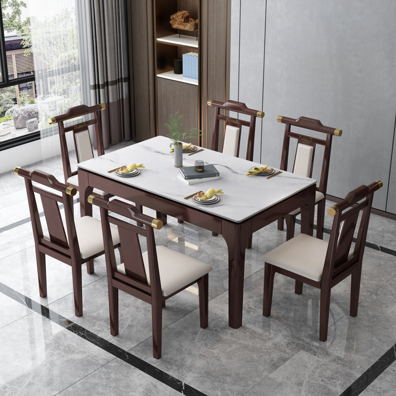 Stone Dining Room Collection Midcentury Style Rectangle 4 Legs Furniture for Home White-Brown Without Chairs Clearhalo ' dining_table' 'Dining Tables & Seating' 'Dining Tables' 'furn' 'furn_dining_table' 'Furniture' 'furniture_dining_table' 'Kitchen & Dining Furniture' 'kitchen&dining_furn' 'kitchen' 'kitchen_dining_table' 4381423