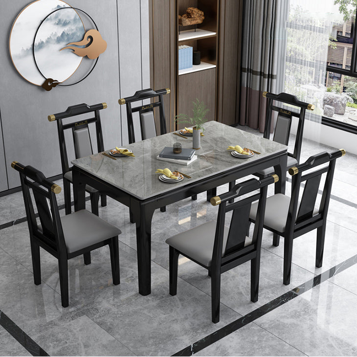Stone Dining Room Collection Midcentury Style Rectangle 4 Legs Furniture for Home Black-Gray Without Chairs Clearhalo ' dining_table' 'Dining Tables & Seating' 'Dining Tables' 'furn' 'furn_dining_table' 'Furniture' 'furniture_dining_table' 'Kitchen & Dining Furniture' 'kitchen&dining_furn' 'kitchen' 'kitchen_dining_table' 4381428