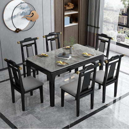 Stone Dining Room Collection Midcentury Style Rectangle 4 Legs Furniture for Home Black-Gray Without Chairs Clearhalo ' dining_table' 'Dining Tables & Seating' 'Dining Tables' 'furn' 'furn_dining_table' 'Furniture' 'furniture_dining_table' 'Kitchen & Dining Furniture' 'kitchen&dining_furn' 'kitchen' 'kitchen_dining_table' 4381428