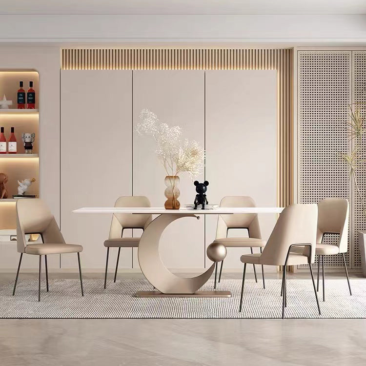 Nordic 1/3/4/6/7 Pieces Dining Set Sintered Stone Rectangle Table with Leather Chairs 6 Pieces: Table, 5 Chairs Clearhalo 'Dining Room Sets' 'Dining Tables & Seating' 'dining_room_set' 'furn' 'furn_dining_room_set' 'Furniture' 'furniture_dining_room_set' 'Kitchen & Dining Furniture' 'kitchen&dining_furn' 'kitchen' 4381476