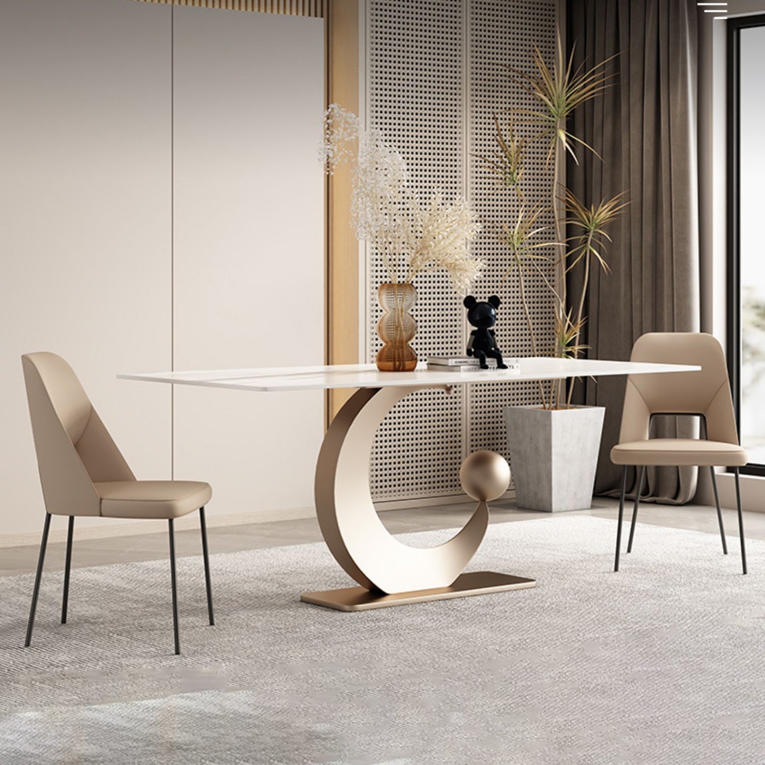 Nordic 1/3/4/6/7 Pieces Dining Set Sintered Stone Rectangle Table with Leather Chairs 3 Pieces: Table, 2 Chairs Clearhalo 'Dining Room Sets' 'Dining Tables & Seating' 'dining_room_set' 'furn' 'furn_dining_room_set' 'Furniture' 'furniture_dining_room_set' 'Kitchen & Dining Furniture' 'kitchen&dining_furn' 'kitchen' 4381479
