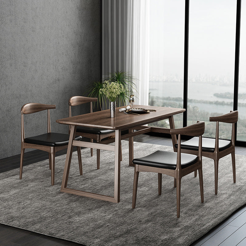 1/5/7 Pcs Ash Wood Modern Dining Set with Rectangle Table and Wooden Chairs Dinette Set 5 Pieces: Table, 4 Brown Chairs Clearhalo 'Dining Room Sets' 'Dining Tables & Seating' 'dining_room_set' 'furn' 'furn_dining_room_set' 'Furniture' 'furniture_dining_room_set' 'Kitchen & Dining Furniture' 'kitchen&dining_furn' 'kitchen' 4381493