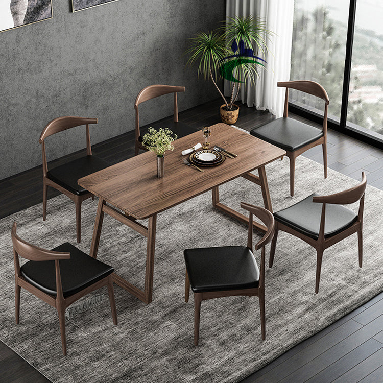 1/5/7 Pcs Ash Wood Modern Dining Set with Rectangle Table and Wooden Chairs Dinette Set 7 Pieces: Table, 6 Brown Chairs Clearhalo 'Dining Room Sets' 'Dining Tables & Seating' 'dining_room_set' 'furn' 'furn_dining_room_set' 'Furniture' 'furniture_dining_room_set' 'Kitchen & Dining Furniture' 'kitchen&dining_furn' 'kitchen' 4381499