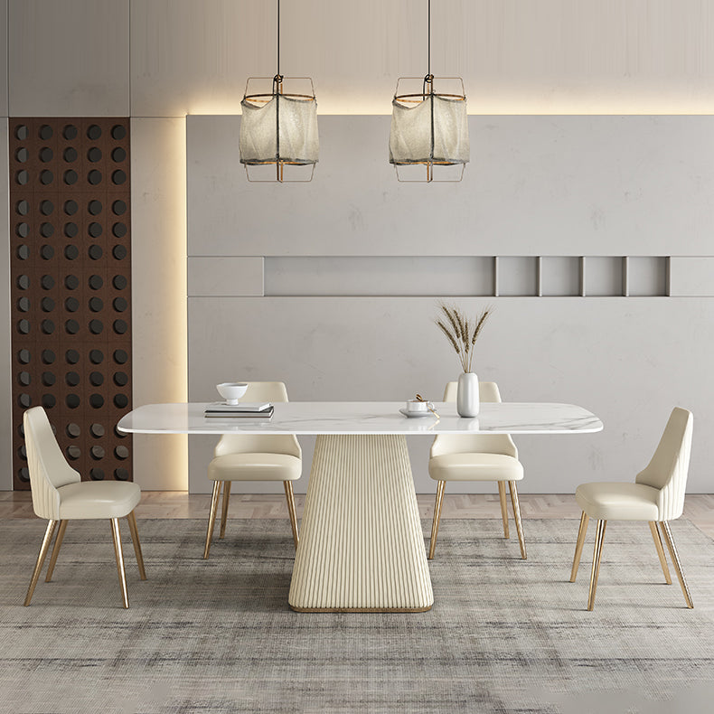 Nordic 1/2/5/7 Pieces Dining Set Sintered Stone White Table with Leather Chairs Dining Set 5 Pieces: Table, 4 Chairs Clearhalo 'Dining Room Sets' 'Dining Tables & Seating' 'dining_room_set' 'furn' 'furn_dining_room_set' 'Furniture' 'furniture_dining_room_set' 'Kitchen & Dining Furniture' 'kitchen&dining_furn' 'kitchen' 4381517