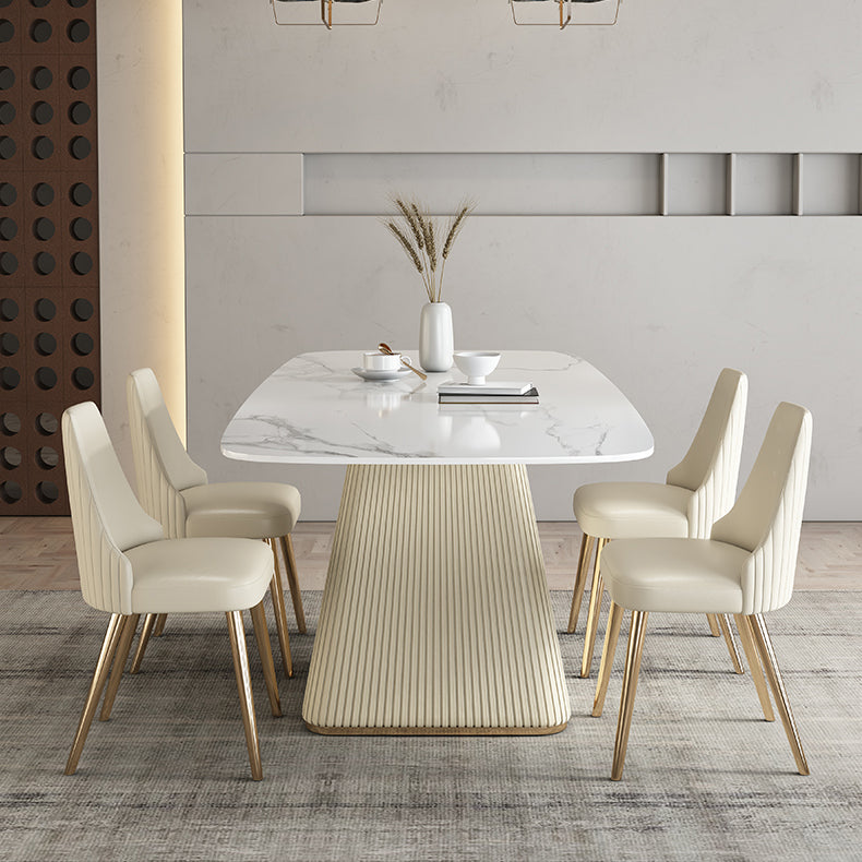 Nordic 1/2/5/7 Pieces Dining Set Sintered Stone White Table with Leather Chairs Dining Set Clearhalo 'Dining Room Sets' 'Dining Tables & Seating' 'dining_room_set' 'furn' 'furn_dining_room_set' 'Furniture' 'furniture_dining_room_set' 'Kitchen & Dining Furniture' 'kitchen&dining_furn' 'kitchen' 4381518