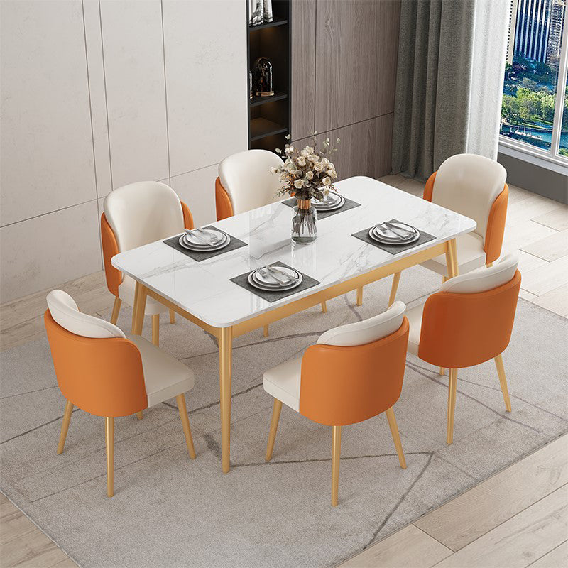 Luxury 1/2/5/7 Pieces Dining Set with Sintered Stone White Table Dining Furniture Set 7 Pieces: Table, 6 White Chairs Clearhalo 'Dining Room Sets' 'Dining Tables & Seating' 'dining_room_set' 'furn' 'furn_dining_room_set' 'Furniture' 'furniture_dining_room_set' 'Kitchen & Dining Furniture' 'kitchen&dining_furn' 'kitchen' 4381618