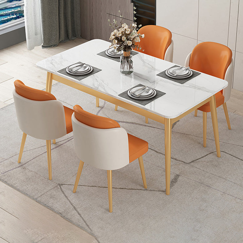 Luxury 1/2/5/7 Pieces Dining Set with Sintered Stone White Table Dining Furniture Set 5 Pieces: Table, 4 Orange Chairs Clearhalo 'Dining Room Sets' 'Dining Tables & Seating' 'dining_room_set' 'furn' 'furn_dining_room_set' 'Furniture' 'furniture_dining_room_set' 'Kitchen & Dining Furniture' 'kitchen&dining_furn' 'kitchen' 4381631