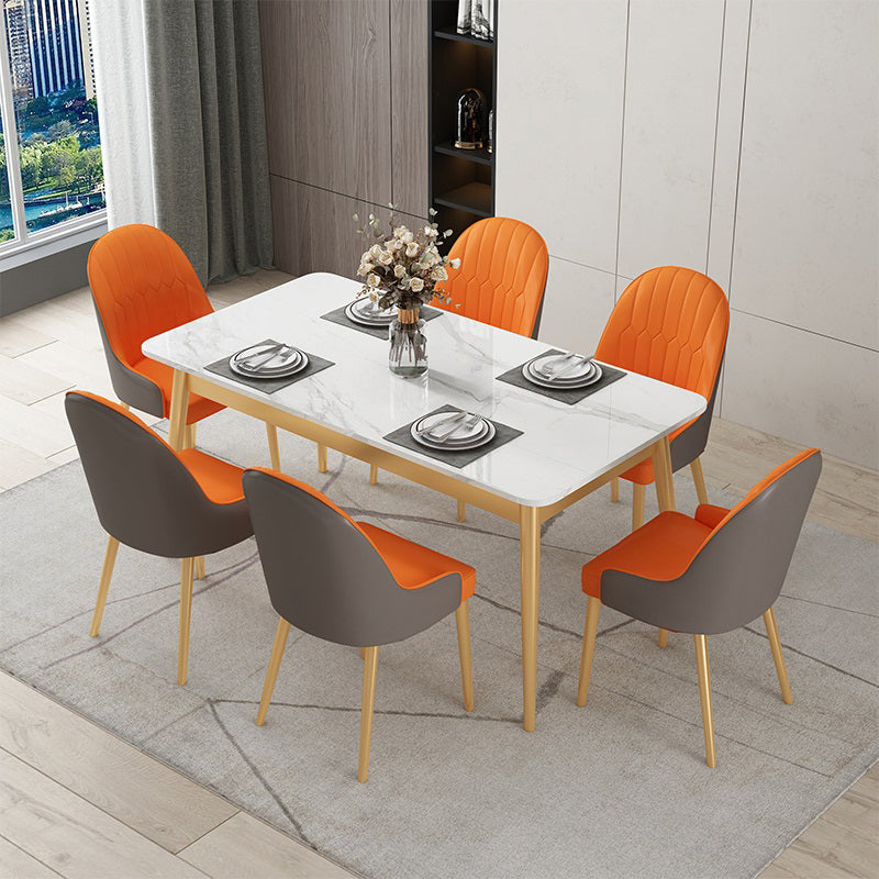 Luxury 1/2/5/7 Pieces Dining Set with Sintered Stone White Table Dining Furniture Set 7 Pieces: Table, 6 Grey Chairs Clearhalo 'Dining Room Sets' 'Dining Tables & Seating' 'dining_room_set' 'furn' 'furn_dining_room_set' 'Furniture' 'furniture_dining_room_set' 'Kitchen & Dining Furniture' 'kitchen&dining_furn' 'kitchen' 4381634