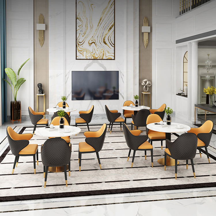 Glam 1/2/3/4/5 Pieces Round Furniture Sintered Stone Standard Height Dining Room Table Set Clearhalo 'Dining Room Sets' 'Dining Tables & Seating' 'dining_room_set' 'furn' 'furn_dining_room_set' 'Furniture' 'furniture_dining_room_set' 'Kitchen & Dining Furniture' 'kitchen&dining_furn' 'kitchen' 4381653