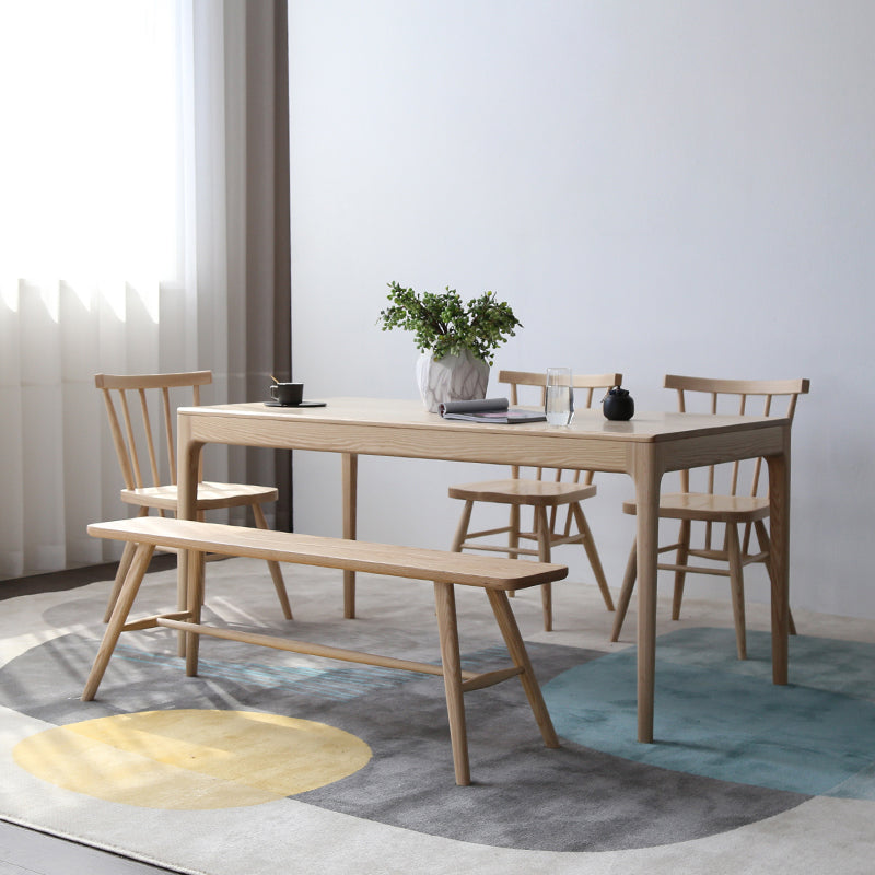 Modern 1/4/5 Pieces Dining Set Ash Wood Dining Table set with Windsor Chairs 5 Pieces: Table, 3 Chairs, 1 Bench Clearhalo 'Dining Room Sets' 'Dining Tables & Seating' 'dining_room_set' 'furn' 'furn_dining_room_set' 'Furniture' 'furniture_dining_room_set' 'Kitchen & Dining Furniture' 'kitchen&dining_furn' 'kitchen' 4381663