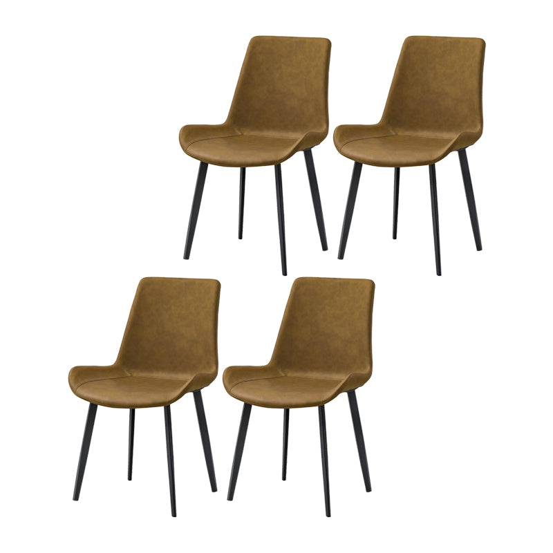 Upholstered Leather Armless Dining Chairs Solid Back Side Chairs with Metal Legs Brown 4 Piece Set Clearhalo ' kitchen&dining_furn' 'Dining Chairs' 'Dining Tables & Seating' 'dining_chair' 'furn' 'furn_dining_chair' 'Furniture' 'furniture_dining_chair' 'Kitchen & Dining Furniture' 'kitchen' 4381791