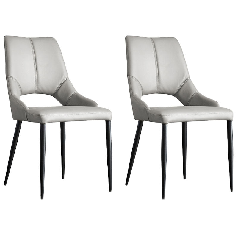 Leather Upholstered Armless Dining Chairs Open Back Side Chairs with Metal Leg Light Gray 2 Piece Set Clearhalo ' kitchen&dining_furn' 'Dining Chairs' 'Dining Tables & Seating' 'dining_chair' 'furn' 'furn_dining_chair' 'Furniture' 'furniture_dining_chair' 'Kitchen & Dining Furniture' 'kitchen' 4381904