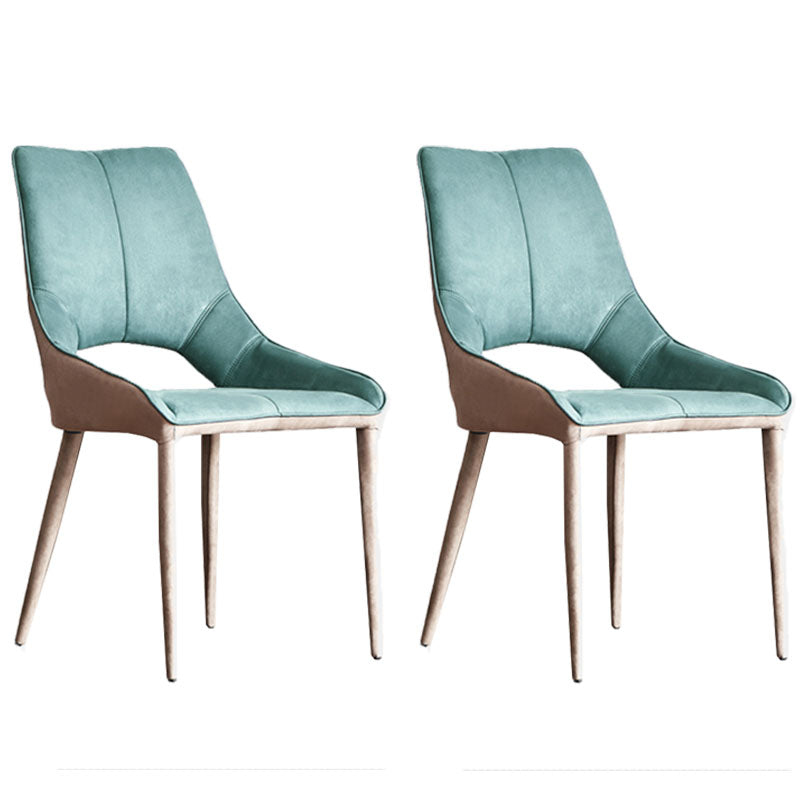 Leather Upholstered Armless Dining Chairs Open Back Side Chairs with Metal Leg Mint Green 2 Piece Set Clearhalo ' kitchen&dining_furn' 'Dining Chairs' 'Dining Tables & Seating' 'dining_chair' 'furn' 'furn_dining_chair' 'Furniture' 'furniture_dining_chair' 'Kitchen & Dining Furniture' 'kitchen' 4381915