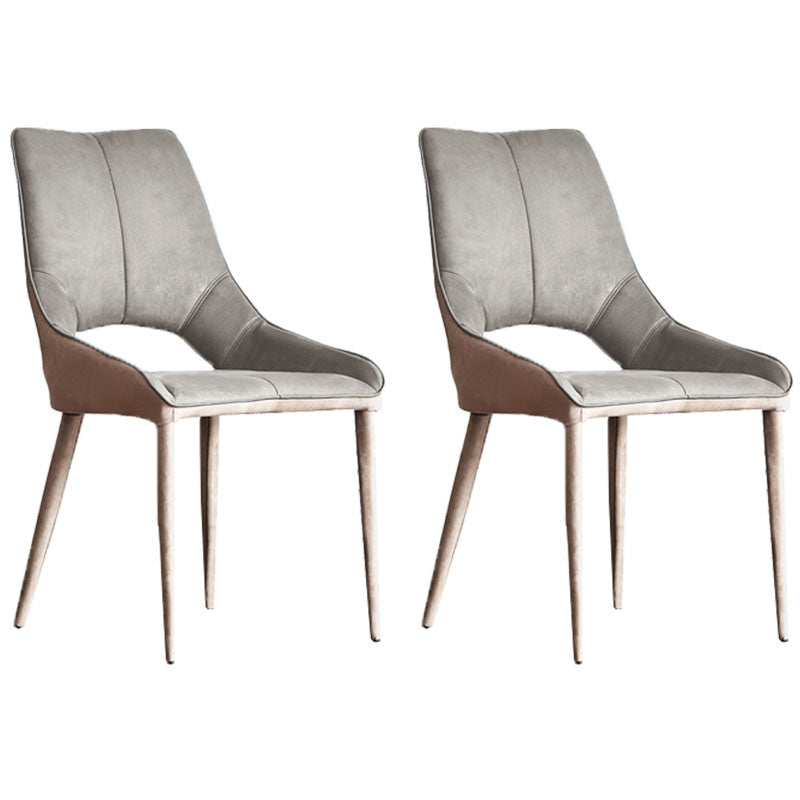 Leather Upholstered Armless Dining Chairs Open Back Side Chairs with Metal Leg Light Khaki 2 Piece Set Clearhalo ' kitchen&dining_furn' 'Dining Chairs' 'Dining Tables & Seating' 'dining_chair' 'furn' 'furn_dining_chair' 'Furniture' 'furniture_dining_chair' 'Kitchen & Dining Furniture' 'kitchen' 4381918