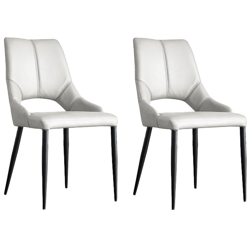 Leather Upholstered Armless Dining Chairs Open Back Side Chairs with Metal Leg Off-White 2 Piece Set Clearhalo ' kitchen&dining_furn' 'Dining Chairs' 'Dining Tables & Seating' 'dining_chair' 'furn' 'furn_dining_chair' 'Furniture' 'furniture_dining_chair' 'Kitchen & Dining Furniture' 'kitchen' 4381921