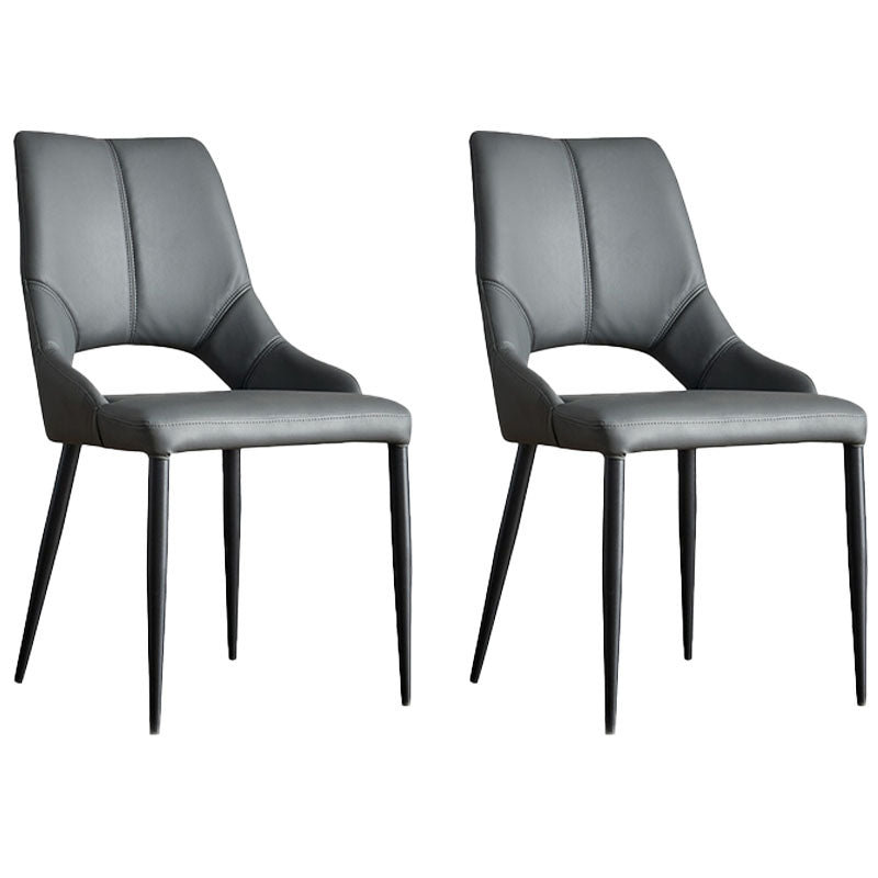 Leather Upholstered Armless Dining Chairs Open Back Side Chairs with Metal Leg Grey 2 Piece Set Clearhalo ' kitchen&dining_furn' 'Dining Chairs' 'Dining Tables & Seating' 'dining_chair' 'furn' 'furn_dining_chair' 'Furniture' 'furniture_dining_chair' 'Kitchen & Dining Furniture' 'kitchen' 4381922