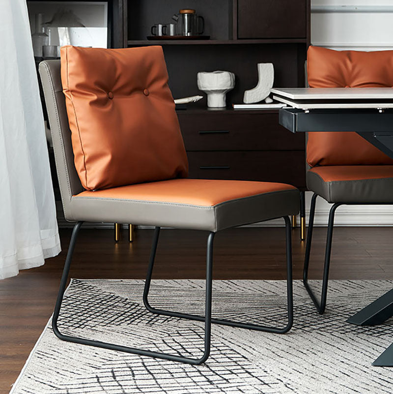 Upholstered Armless Dining Chairs Solid Back Leather Side Chairs with Metal Legs Clearhalo ' kitchen&dining_furn' 'Dining Chairs' 'Dining Tables & Seating' 'dining_chair' 'furn' 'furn_dining_chair' 'Furniture' 'furniture_dining_chair' 'Kitchen & Dining Furniture' 'kitchen' 4381924