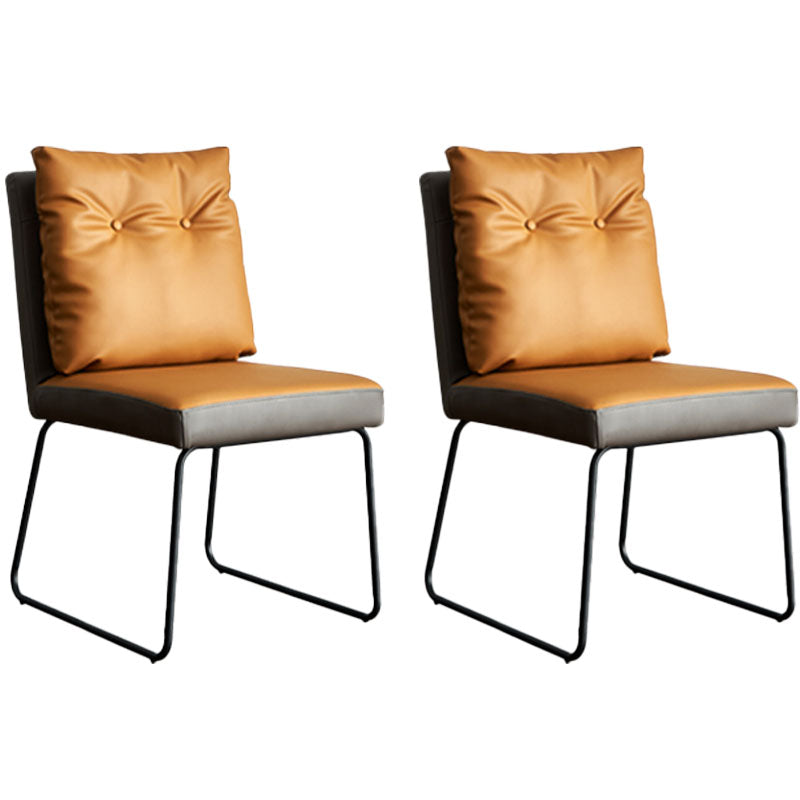 Upholstered Armless Dining Chairs Solid Back Leather Side Chairs with Metal Legs Yellow 2 Piece Set Clearhalo ' kitchen&dining_furn' 'Dining Chairs' 'Dining Tables & Seating' 'dining_chair' 'furn' 'furn_dining_chair' 'Furniture' 'furniture_dining_chair' 'Kitchen & Dining Furniture' 'kitchen' 4381925