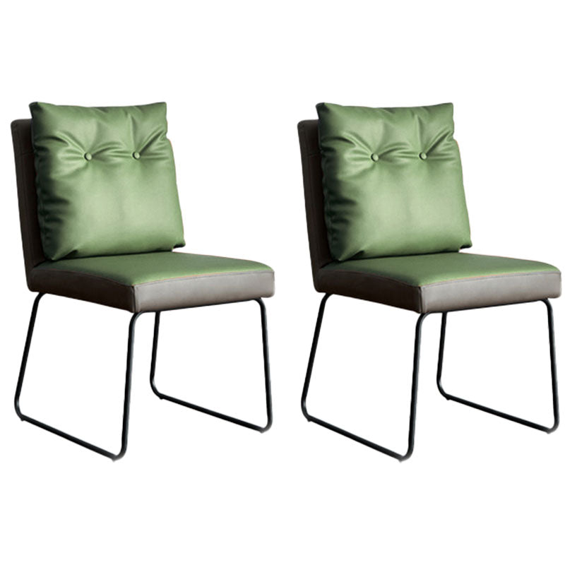 Upholstered Armless Dining Chairs Solid Back Leather Side Chairs with Metal Legs Green 2 Piece Set Clearhalo ' kitchen&dining_furn' 'Dining Chairs' 'Dining Tables & Seating' 'dining_chair' 'furn' 'furn_dining_chair' 'Furniture' 'furniture_dining_chair' 'Kitchen & Dining Furniture' 'kitchen' 4381931