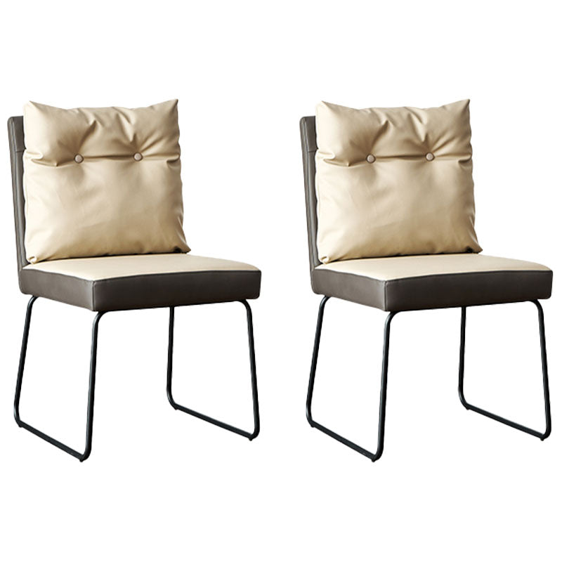 Upholstered Armless Dining Chairs Solid Back Leather Side Chairs with Metal Legs Off-White 2 Piece Set Clearhalo ' kitchen&dining_furn' 'Dining Chairs' 'Dining Tables & Seating' 'dining_chair' 'furn' 'furn_dining_chair' 'Furniture' 'furniture_dining_chair' 'Kitchen & Dining Furniture' 'kitchen' 4381937