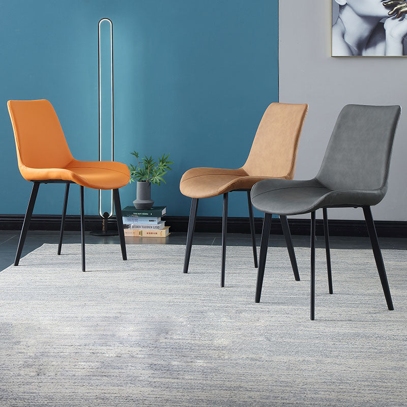 Contemporary Home Leather Side Chair Solid Back Dining Chair with Black Legs Clearhalo ' kitchen&dining_furn' 'Dining Chairs' 'Dining Tables & Seating' 'dining_chair' 'furn' 'furn_dining_chair' 'Furniture' 'furniture_dining_chair' 'Kitchen & Dining Furniture' 'kitchen' 4381950