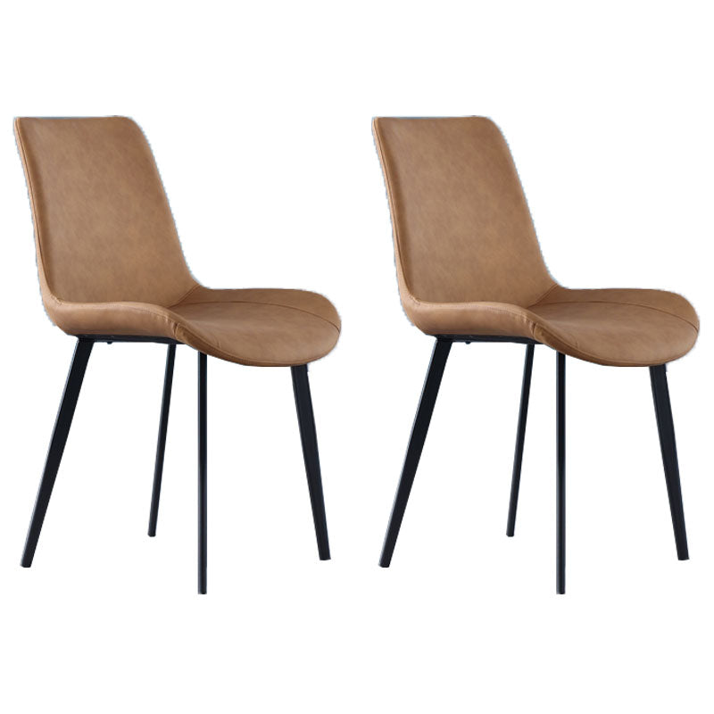 Contemporary Home Leather Side Chair Solid Back Dining Chair with Black Legs Brown 2 Piece Set Clearhalo ' kitchen&dining_furn' 'Dining Chairs' 'Dining Tables & Seating' 'dining_chair' 'furn' 'furn_dining_chair' 'Furniture' 'furniture_dining_chair' 'Kitchen & Dining Furniture' 'kitchen' 4381951