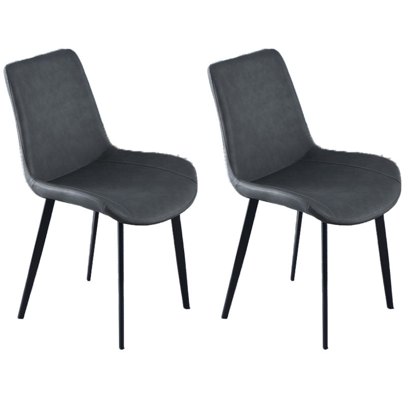 Contemporary Home Leather Side Chair Solid Back Dining Chair with Black Legs Grey 2 Piece Set Clearhalo ' kitchen&dining_furn' 'Dining Chairs' 'Dining Tables & Seating' 'dining_chair' 'furn' 'furn_dining_chair' 'Furniture' 'furniture_dining_chair' 'Kitchen & Dining Furniture' 'kitchen' 4381954