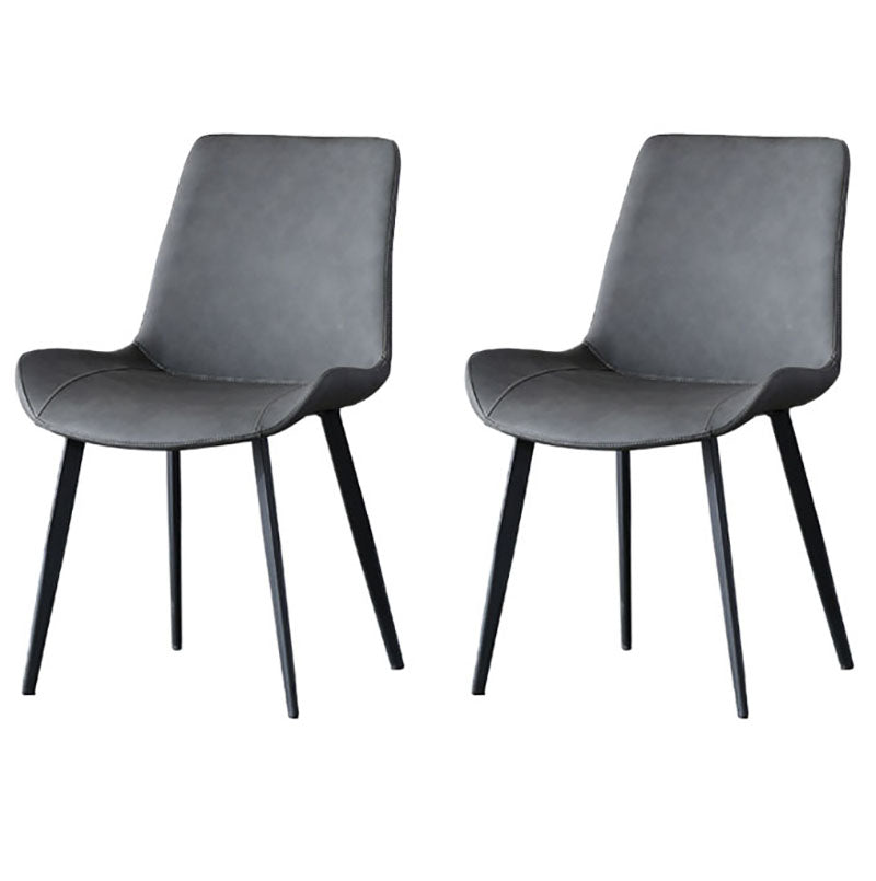 Contemporary Style Leather Dining Chairs Kitchen Solid Back Arm Chairs Grey 2 Piece Set Clearhalo ' kitchen&dining_furn' 'Dining Chairs' 'Dining Tables & Seating' 'dining_chair' 'furn' 'furn_dining_chair' 'Furniture' 'furniture_dining_chair' 'Kitchen & Dining Furniture' 'kitchen' 4381979