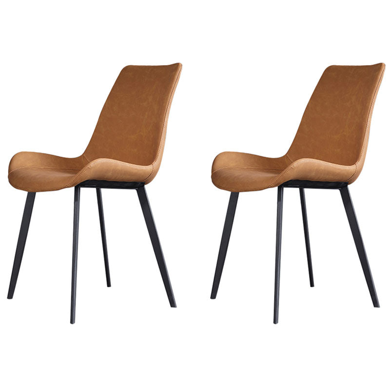 Contemporary Style Leather Dining Chairs Kitchen Solid Back Arm Chairs Orange 2 Piece Set Clearhalo ' kitchen&dining_furn' 'Dining Chairs' 'Dining Tables & Seating' 'dining_chair' 'furn' 'furn_dining_chair' 'Furniture' 'furniture_dining_chair' 'Kitchen & Dining Furniture' 'kitchen' 4381980