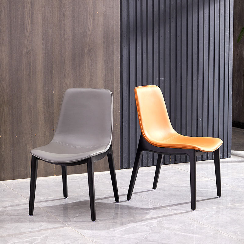 Industrial Home Solid Back Chair Leather Dining Chair with Black Legs Clearhalo ' kitchen&dining_furn' 'Dining Chairs' 'Dining Tables & Seating' 'dining_chair' 'furn' 'furn_dining_chair' 'Furniture' 'furniture_dining_chair' 'Kitchen & Dining Furniture' 'kitchen' 4381992