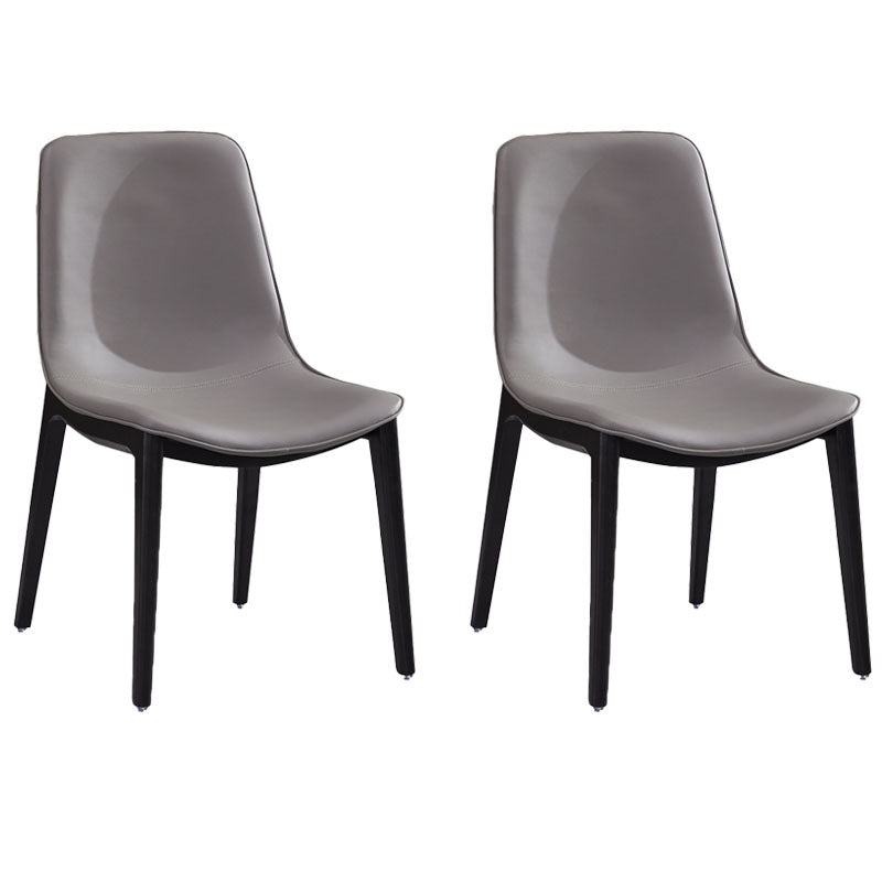 Industrial Home Solid Back Chair Leather Dining Chair with Black Legs Grey 2 Piece Set Clearhalo ' kitchen&dining_furn' 'Dining Chairs' 'Dining Tables & Seating' 'dining_chair' 'furn' 'furn_dining_chair' 'Furniture' 'furniture_dining_chair' 'Kitchen & Dining Furniture' 'kitchen' 4381993