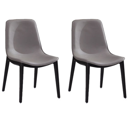 Industrial Home Solid Back Chair Leather Dining Chair with Black Legs Grey 2 Piece Set Clearhalo ' kitchen&dining_furn' 'Dining Chairs' 'Dining Tables & Seating' 'dining_chair' 'furn' 'furn_dining_chair' 'Furniture' 'furniture_dining_chair' 'Kitchen & Dining Furniture' 'kitchen' 4381993