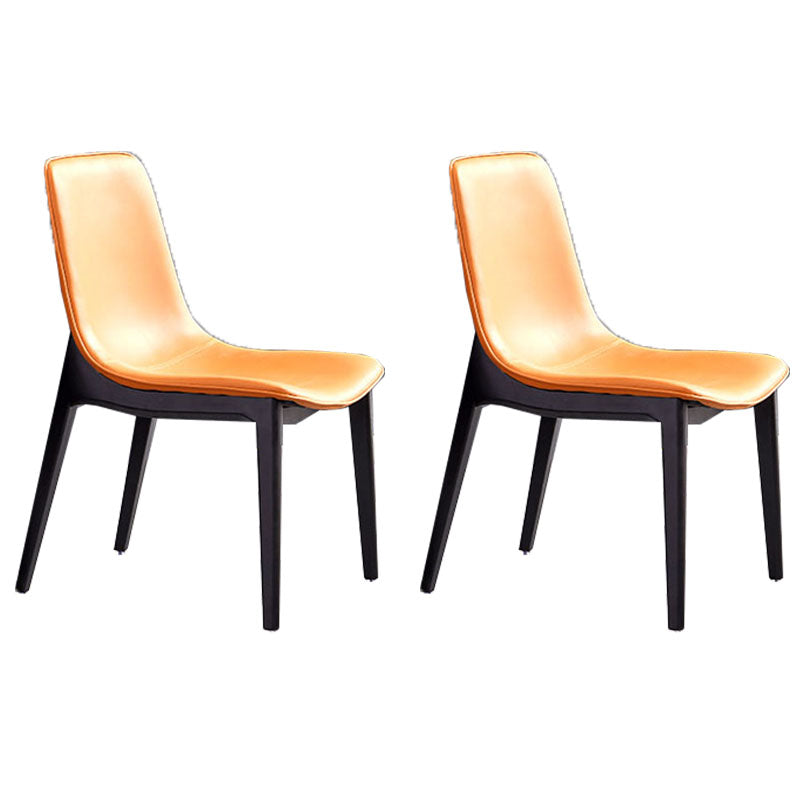Industrial Home Solid Back Chair Leather Dining Chair with Black Legs Orange 2 Piece Set Clearhalo ' kitchen&dining_furn' 'Dining Chairs' 'Dining Tables & Seating' 'dining_chair' 'furn' 'furn_dining_chair' 'Furniture' 'furniture_dining_chair' 'Kitchen & Dining Furniture' 'kitchen' 4381994