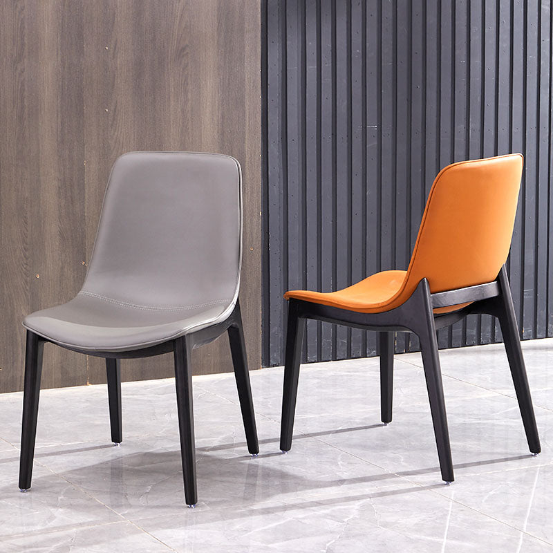 Industrial Home Solid Back Chair Leather Dining Chair with Black Legs Clearhalo ' kitchen&dining_furn' 'Dining Chairs' 'Dining Tables & Seating' 'dining_chair' 'furn' 'furn_dining_chair' 'Furniture' 'furniture_dining_chair' 'Kitchen & Dining Furniture' 'kitchen' 4381995