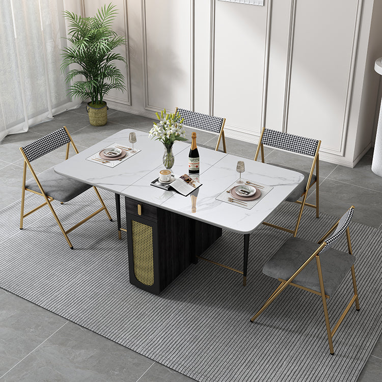 1/2/5 Pcs Metal Modern Dining Set with Rectangle Table and Foldable Chairs Dinette Set 5 Pieces: White Table, 4 Chairs Clearhalo 'Dining Room Sets' 'Dining Tables & Seating' 'dining_room_set' 'furn' 'furn_dining_room_set' 'Furniture' 'furniture_dining_room_set' 'Kitchen & Dining Furniture' 'kitchen&dining_furn' 'kitchen' 4384724