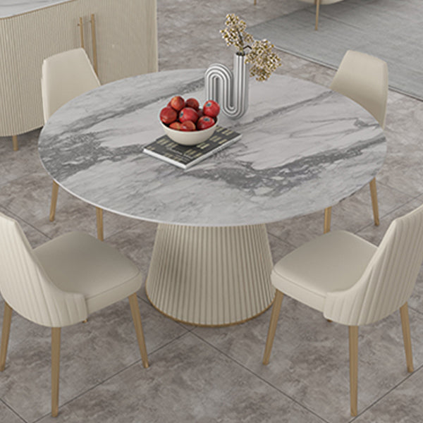 Nordic 1/2/5 Pieces Dining Set with Stone Round Table and Leather Chairs Dining Set 5 Pieces: Grey Table, 4 Chairs Clearhalo 'Dining Room Sets' 'Dining Tables & Seating' 'dining_room_set' 'furn' 'furn_dining_room_set' 'Furniture' 'furniture_dining_room_set' 'Kitchen & Dining Furniture' 'kitchen&dining_furn' 'kitchen' 4384755