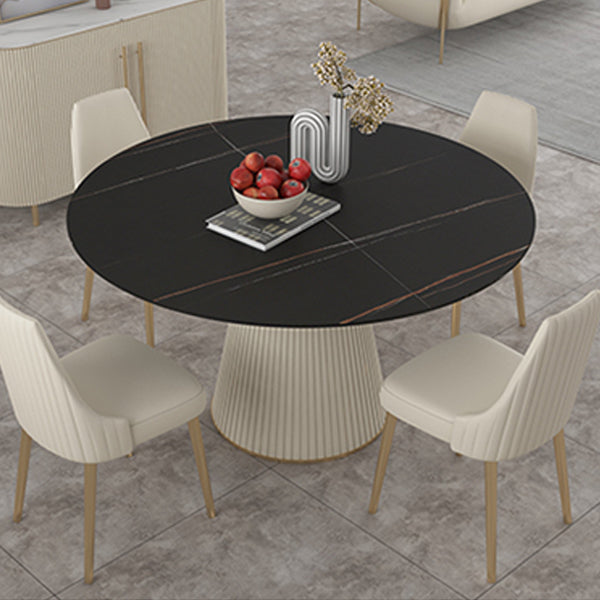 Nordic 1/2/5 Pieces Dining Set with Stone Round Table and Leather Chairs Dining Set 5 Pieces: Black Table, 4 Chairs Clearhalo 'Dining Room Sets' 'Dining Tables & Seating' 'dining_room_set' 'furn' 'furn_dining_room_set' 'Furniture' 'furniture_dining_room_set' 'Kitchen & Dining Furniture' 'kitchen&dining_furn' 'kitchen' 4384757