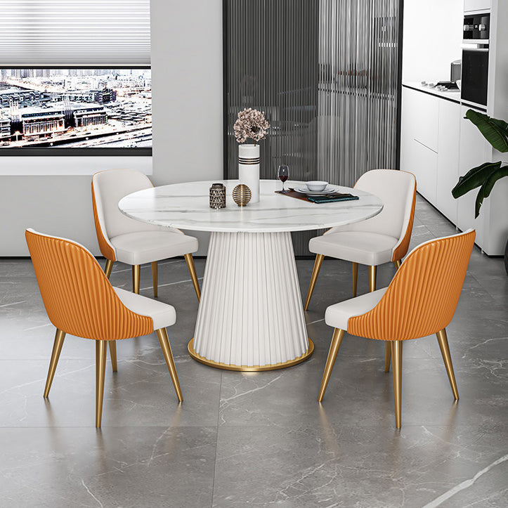 1/2/5/7 Pieces Modern Dining Set Sintered Stone Dining Furniture Set /Separate Items 5 Pieces: White Table, 4 Orange Chairs Clearhalo 'Dining Room Sets' 'Dining Tables & Seating' 'dining_room_set' 'furn' 'furn_dining_room_set' 'Furniture' 'furniture_dining_room_set' 'Kitchen & Dining Furniture' 'kitchen&dining_furn' 'kitchen' 4390750