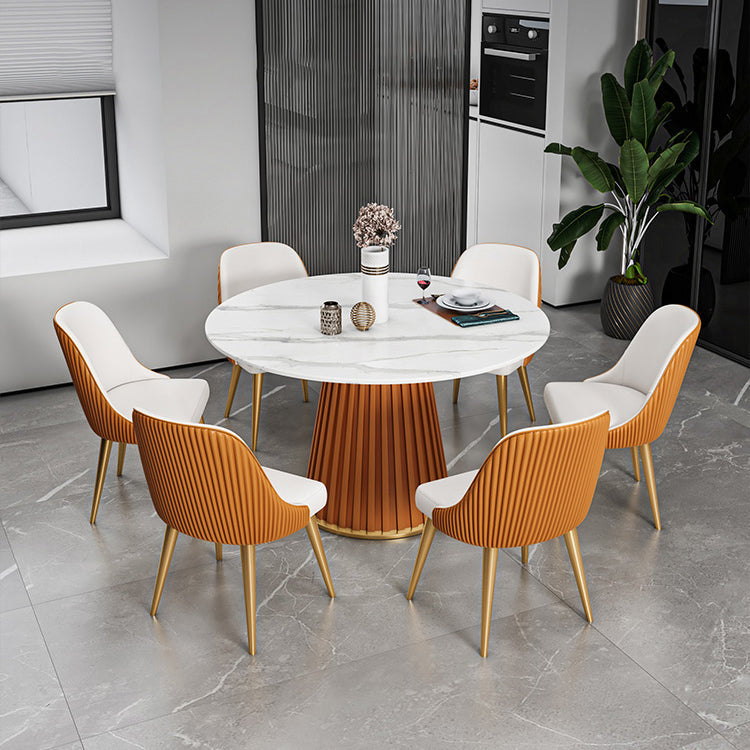 1/2/5/7 Pieces Modern Dining Set Sintered Stone Dining Furniture Set /Separate Items 7 Pieces: Orange Table, 6 Orange Chairs Clearhalo 'Dining Room Sets' 'Dining Tables & Seating' 'dining_room_set' 'furn' 'furn_dining_room_set' 'Furniture' 'furniture_dining_room_set' 'Kitchen & Dining Furniture' 'kitchen&dining_furn' 'kitchen' 4390752