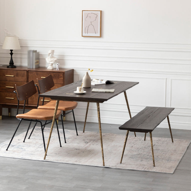 Modern 1/2/4/5/6 Pieces Dining Set Oak Wood Dining Furniture Set /Separate Items 4 Pieces: Gold Table, 2 Chairs, 1Bench Clearhalo 'Dining Room Sets' 'Dining Tables & Seating' 'dining_room_set' 'furn' 'furn_dining_room_set' 'Furniture' 'furniture_dining_room_set' 'Kitchen & Dining Furniture' 'kitchen&dining_furn' 'kitchen' 4390867