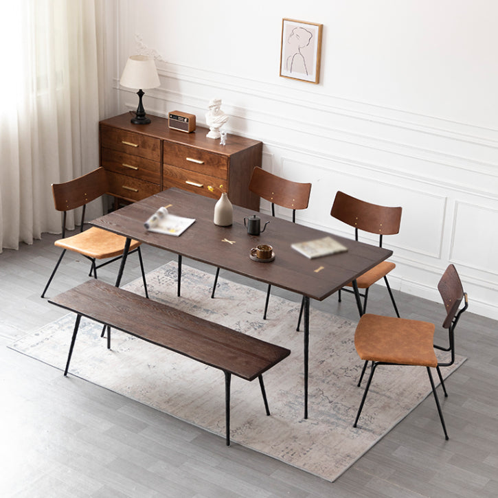 Modern 1/2/4/5/6 Pieces Dining Set Oak Wood Dining Furniture Set /Separate Items 6 Pieces: Black-Gold Table, 4 Chairs, 1 Bench Clearhalo 'Dining Room Sets' 'Dining Tables & Seating' 'dining_room_set' 'furn' 'furn_dining_room_set' 'Furniture' 'furniture_dining_room_set' 'Kitchen & Dining Furniture' 'kitchen&dining_furn' 'kitchen' 4390871
